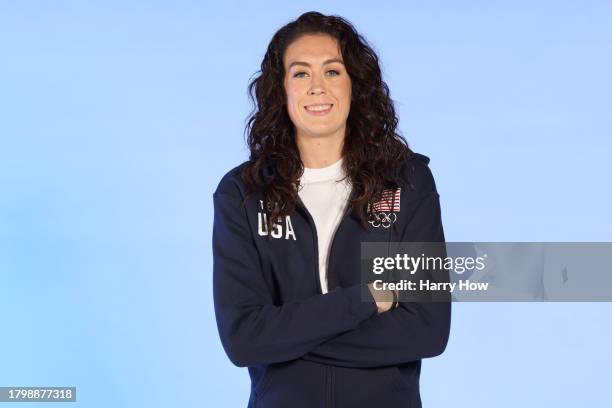 Basketball player Breanna Stewart poses during the Team USA Paris 2024 Olympic Portrait Shoot at NBC Universal Studios Stage 16 on November 17, 2023...