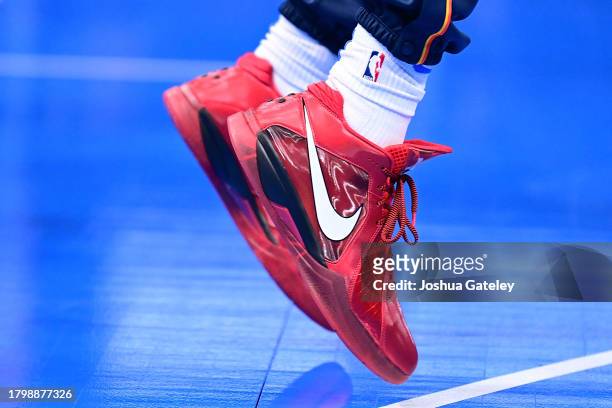 The shoes of Josh Giddey of the Oklahoma City Thunder during the pregame of an NBA In-Season Tournament game against the San Antonio Spurs at Paycom...