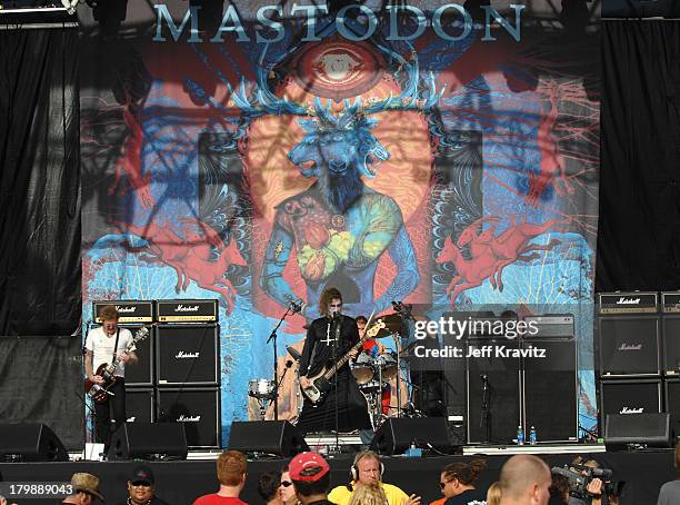 Musicians Brent Hinds and Troy Sanders from the band Mastodon perform during the Vegoose Music Festival 2007 at Sam Boyd Stadium on October 27, 2007...