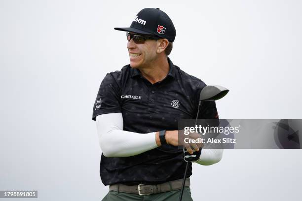 Ricky Barnes of the United States reacts to a shot from the 15th tee during the second round of The RSM Classic on the Seaside Course at Sea Island...