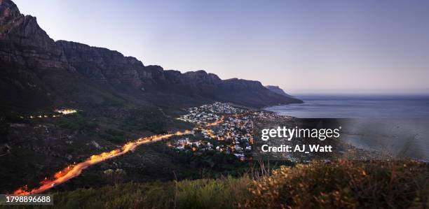 camps bay during the dusk twilight - cape peninsula stock pictures, royalty-free photos & images