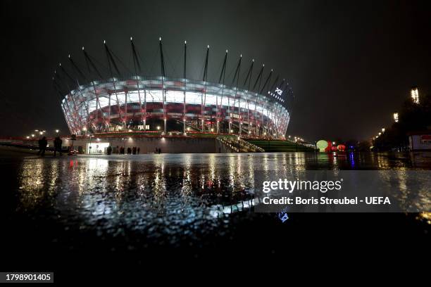 General view outside the stadium is seen prior to the UEFA EURO 2024 European qualifier match between Poland and Czechia at PGE Narodowy on November...