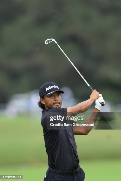Satoshi Kodaira of Japan hits from the 13th fairway during the second round of The RSM Classic on the Plantation Course at Sea Island Resort on...