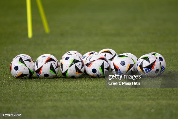 Adidas unveil FUSSBALLLIEBE, the Official Match Ball of UEFA EURO 2024 is seen during a training of Germany's national football team at...