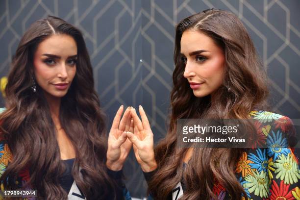 Miss Canadá Madison Kvaltin poses during the The 72nd Miss Universe Competition press junket at Gimnasio Nacional Jose Adolfo Pineda on November 17,...