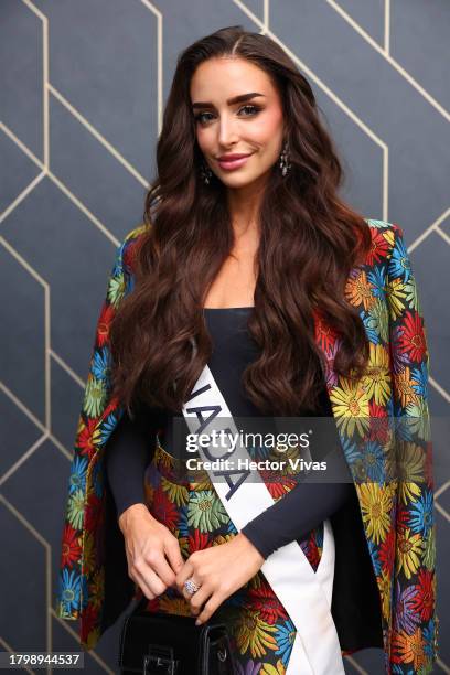 Miss Canadá Madison Kvaltin poses during the The 72nd Miss Universe Competition press junket at Gimnasio Nacional Jose Adolfo Pineda on November 17,...