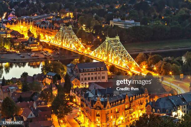 blue wonder at night (german: blaues wunder) - saxony/ germany - elbe river stock pictures, royalty-free photos & images