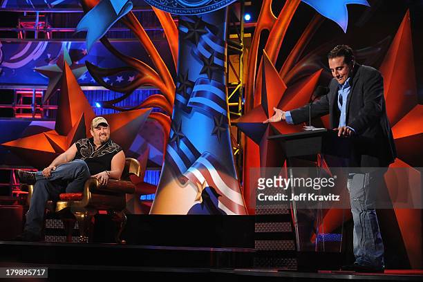 Comedian Larry The Cable Guy is honored by Nick DiPaolo onstage at Comedy Central's Roast of Larry the Cable Guy held at The Warner Brothers Studio...