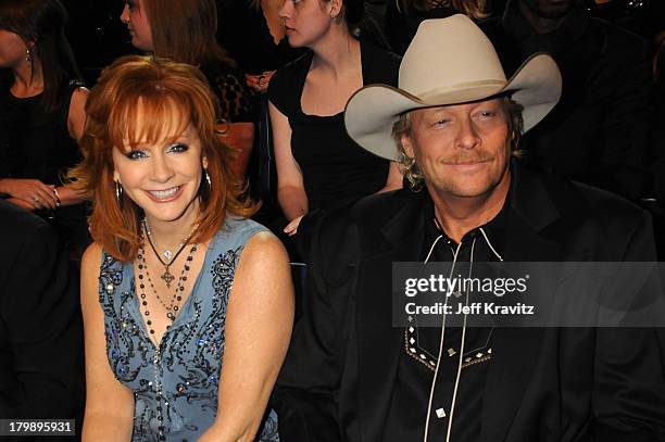 Musicians Reba McEntire and Alan Jackson seen backstage during the 2008 CMT Music Awards at the Curb Events Center at Belmont University on April 14,...