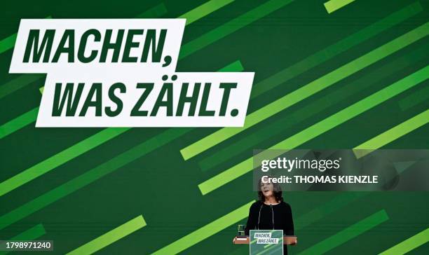German Foreign Minister Annalena Baerbock addresses a speech during the congress of the German Green Party in Karlsruhe, south-western Germany, on...