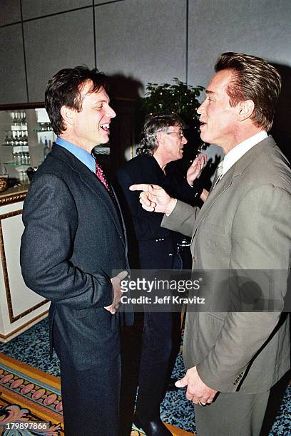 Bill Paxton and Arnold Schwarzenegger during 2000 NATO/Showest Convention at Paris Hotel in Las Vegas, Nevada, United States.