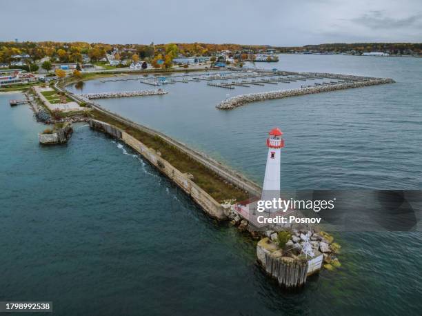 wawatam lighthouse at st ignace - lake huron stock pictures, royalty-free photos & images