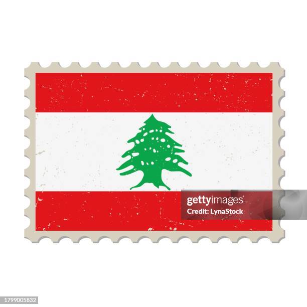 lebanon grunge postage stamp. vintage postcard vector illustration with lebanese national flag isolated on white background. retro style. - lebanon vector stock illustrations