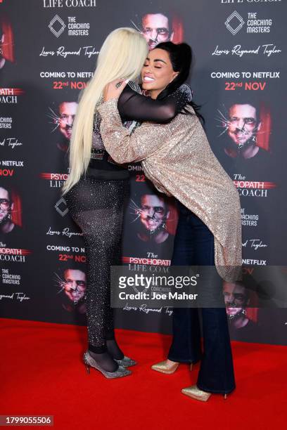 Jessica Alves and Katie Price attend the documentary premiere of "The Psychopath Life Coach" at The Curzon Mayfair on November 17, 2023 in London,...