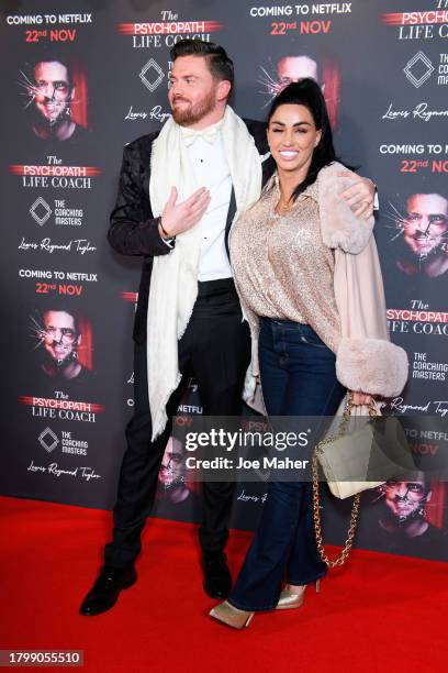 Katie Price and Lewis Raymond Taylor attend the documentary premiere of "The Psychopath Life Coach" at The Curzon Mayfair on November 17, 2023 in...