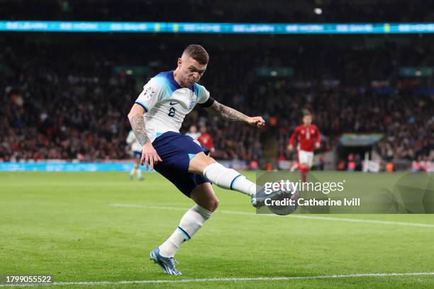 Kieran Trippier of England controls the ball during the UEFA EURO 2024 European qualifier match between England and Malta at Wembley Stadium on...