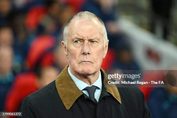 Sir Geoff Hurst looks on prior to the UEFA EURO 2024 European qualifier match between England and Malta at Wembley Stadium on November 17, 2023 in...