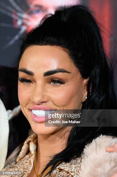 Katie Price attends the documentary premiere of "The Psychopath Life Coach" at The Curzon Mayfair on November 17, 2023 in London, England.