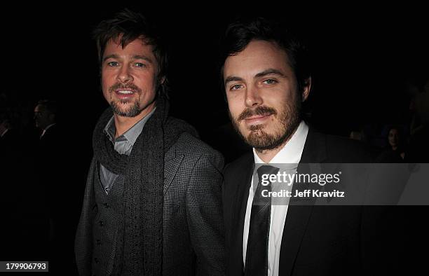 Actor Brad Pitt and Actor Casey Affleck at the 13th ANNUAL CRITICS' CHOICE AWARDS at the Santa Monica Civic Auditorium on January 7, 2008 in Santa...