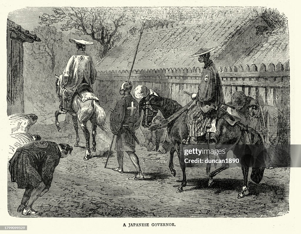 People bowing in respect to Japanese Governor, Japan History 19th Century