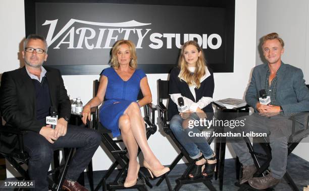 Filmmaker Charlie Stratton, Actors Jessica Lange, Elizabeth Olsen and Tom Felton speak at the Variety Studio presented by Moroccanoil at Holt Renfrew...