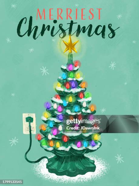 Merriest Christmas Greeting Card Raster Illustration With Vintage ...