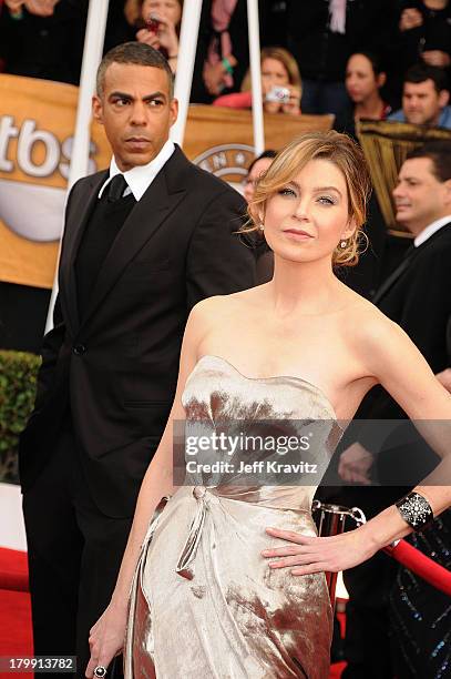 Actress Ellen Pompeo and husband Chris Ivery arrive to the 14th Annual Screen Actors Guild Awards at the Shrine Auditorium on January 27, 2008 in Los...