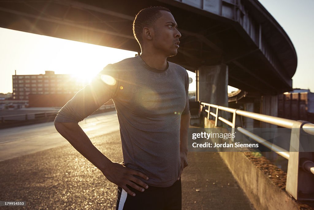 A man running in the city.