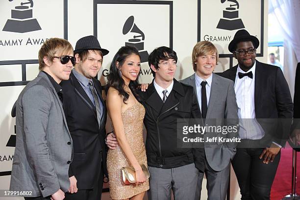 Plain White T's and Delilah DiCrescenzo, who inspired the song Hey There Delilah, arrives to the 50th Annual GRAMMY Awards at the Staples Center on...