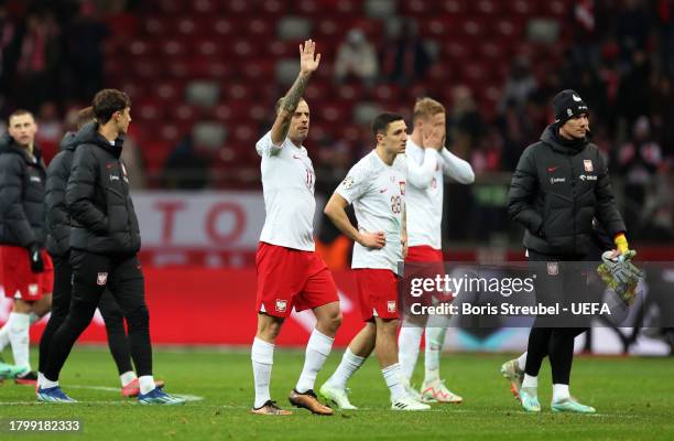 Kamil Grosicki of Poland acknowledges the fans after the UEFA EURO 2024 European qualifier match between Poland and Czechia at PGE Narodowy on...