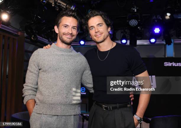 Jonathan Bailey and Matt Bomer, cast of the miniseries "Fellow Travelers", visit the SiriusXM Studios on November 17, 2023 in Los Angeles, California.