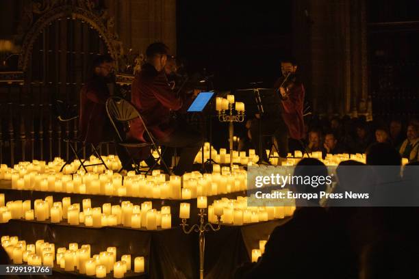 Musicians playing during the Candlelight concert 'The Four Seasons' by Vivaldi, at the Cathedral of Segovia, on 17 November, 2023 in Segovia,...