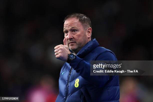 Steve Holland, Assistant Manager of England, reacts during the UEFA EURO 2024 European qualifier match between England and Malta at Wembley Stadium...