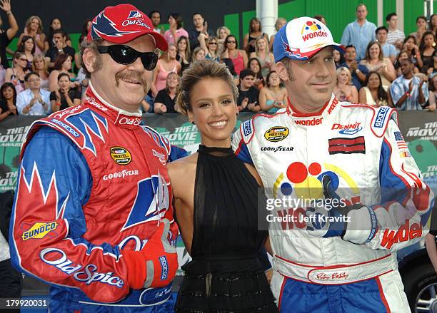 John C. Reilly, Jessica Alba and Will Ferrell during 2006 MTV Movie Awards - Red Carpet at Sony Studios in Culver City, California, United States.