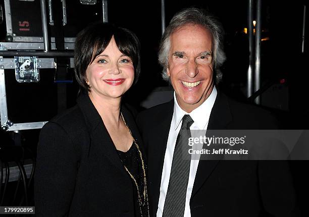 Actors Cindy Williams and Henry Winkler backstage at the 6th Annual TV Land Awards held at Barker Hangar on June 8, 2008 in Santa Monica, California.