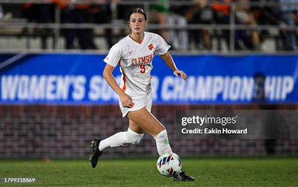 Mackenzie Duff of the Clemson Tigers dribbles the ball against the Columbia Lions in the first half during the second round of NCAA playoffs at...