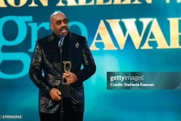 Steve Harvey accepts the Television Icon Award onstage during 2nd Annual theGrio Awards at The Beverly Hilton on October 21, 2023 in Beverly Hills,...