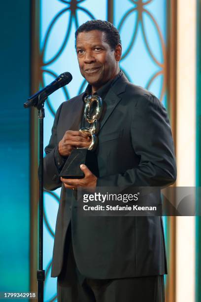 Denzel Washington accepts the Film Icon Award onstage during the 2nd Annual theGrio Awards at The Beverly Hilton on October 21, 2023 in Beverly...