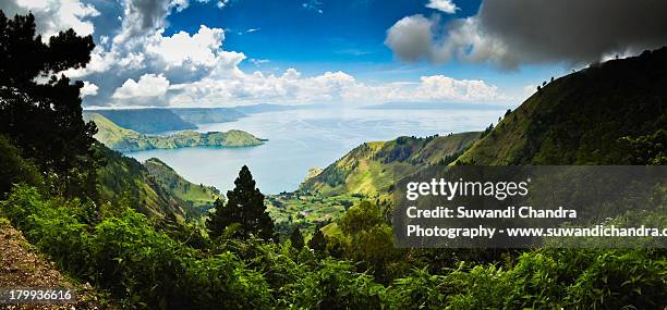 the magnificent lake toba valley - lake toba sumatra stock pictures, royalty-free photos & images
