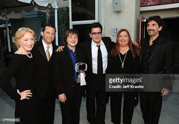 Actors Holland Taylor, Jon Cryer, Angus T.Jones, Charlie Sheen,Conchata Ferrell and writer Chuck Lorre of Three and a Half Men attend the 7th Annual...