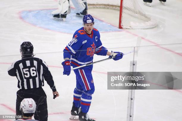 Hockey Club player, Alexander Nikishin seen in action during the Kontinental Hockey League, regular season KHL 2023 - 2024 between SKA Saint...