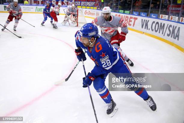 Hockey Club player, Sergei Tolchinsky seen in action during the Kontinental Hockey League, regular season KHL 2023 - 2024 between SKA Saint...