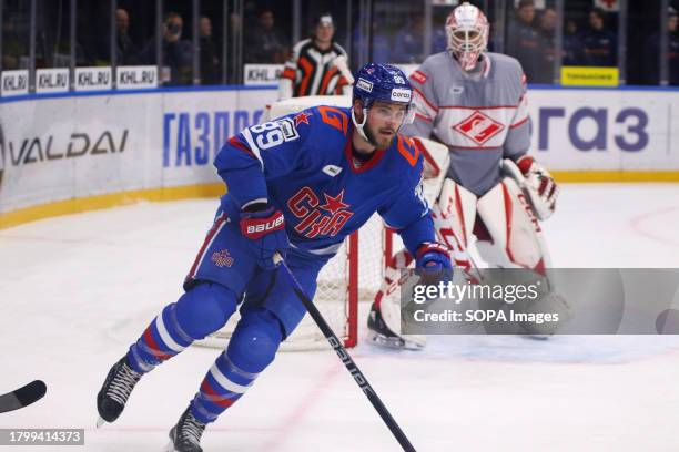 Hockey Club player, Alexander Galchenyuk seen in action during the Kontinental Hockey League, regular season KHL 2023 - 2024 between SKA Saint...