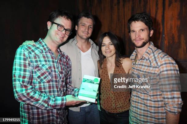 Rainn Wilson, Nathan Fillion, Justine Bateman and Matthew Armstrong attends the Andrew Porter Book Party for The Theory of Light & Matter at The...