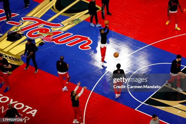 Houston Rockets warm up prior to facing the New Orleans Pelicans at Toyota Center on November 10, 2023 in Houston, Texas. NOTE TO USER: User...
