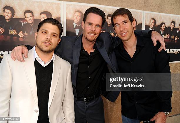 Actors Jerry Ferrara, Kevin Dillon and Entourage creator, executive producer and head writer Doug Ellin arrive on the red carpet to HBO's official...