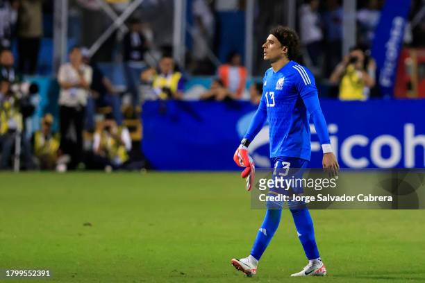 Guillermo Ochoa goalkeeper of Mexico leaves the field after being injured during the CONCACAF Nations League quarterfinals first leg match between...