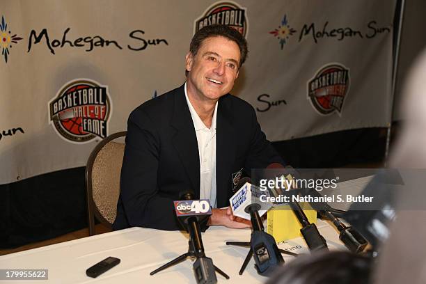 Inductee Rick Pitino speaks to the media during the Class of 2013 Press Event as part of the 2013 Basketball Hall of Fame Enshrinement Ceremony on...