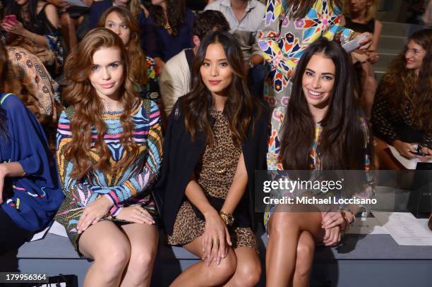 Holland Roden, Jamie Chung and Chloe Bridges attend the Mara Hoffman fashion show during Mercedes-Benz Fashion Week Spring 2014 at The Stage at...
