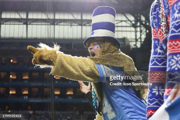Detroit fans yells during a traditional Thanksgiving Day NFL football game between the Green Bay Packers and the Detroit Lions on November 23, 2023...